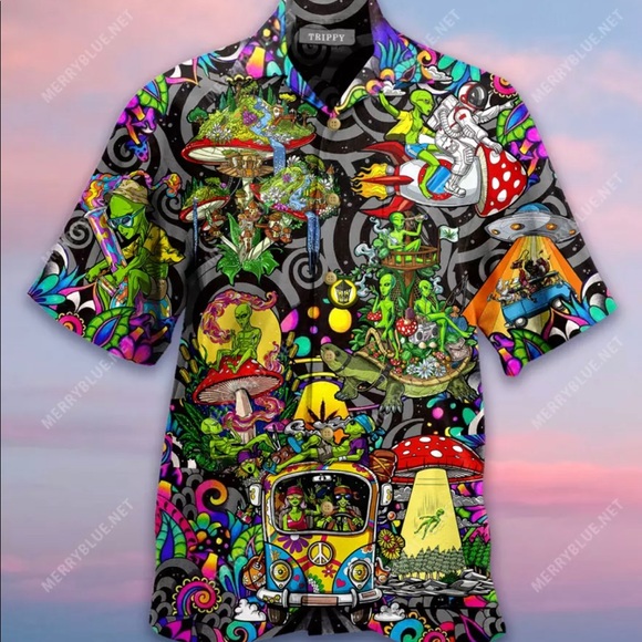 Alien Hippie Hawaiian Shirt - Picture 1 of 4